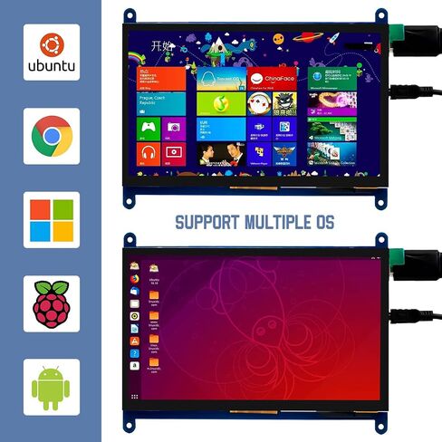 Hosyond 7 بوصة IPS LCD تعمل باللمس لوحة عرض 1024 × 600 شاشة سعوية HDMI مراقب لـ Raspberry Pi، BB أسود، Windows 10 8 7 in Kuwait