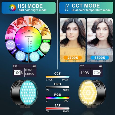 ضوء فيديو RGB، ضوء كاميرا LED مزدوج الجوانب RGB + ثنائي اللون، إضاءة LED قابلة لإعادة الشحن 3000 مللي أمبير في الساعة CRI 97+، 2700K-6500K، RGB 0-360 ضوء فيديو مزدوج الوجهين بالألوان الكاملة للتصوير الفوتوغرافي ومدونات الفيديو in Saudi Arabia