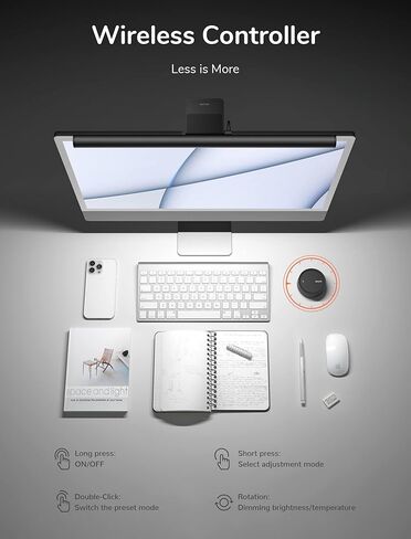 شريط اضاءة لشاشة الكمبيوتر، مصباح شاشة جيزليف [وحدة تحكم لاسلكية] شريط اضاءة شاشة يعمل بمنفذ USB، مصباح LED للقراءة الالكترونية، مضاد للوهج للمكتب والمنزل والدرجة/السطوع/تعديل درجة حرارة اللون in Kuwait