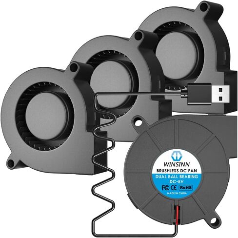 WINSINN 50mm 5015 Blower Fan 12V, 3D Printer 24 Volt Fans Blower Turbine Turbo Dual Ball Bearing, 1000mm/39in Cable Brushless Cooling 50mmx15mm 2PIN (Pack of 4Pcs) in Kuwait