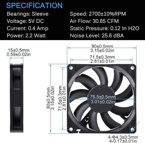 GDSTIME 60mm Fan, 5Volt Fan, 60x60x10mm 0.18A Brushless DC Cooling Fan in Saudi Arabia