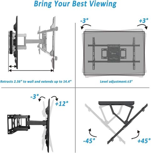 حامل تثبيت على الحائط للتلفزيون كامل الحركة من EVERVIEW يناسب معظم أجهزة التلفاز LED مقاس 37-75 بوصة، وLCD، وأجهزة تلفزيون OLED المنحنية المسطحة، وأذرع مفصلية مزدوجة تدور بإمالة، VESA 600X400 مم، 132 رطل، تناسب مسمار خشبي مقاس 12/16 بوصة in Kuwait