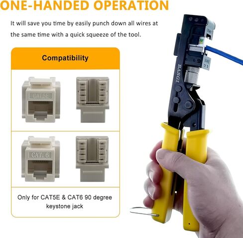 أداة إنهاء BASGI 90° RJ45 لمقبس حجر الزاوية RJ45، متوافقة مع مقابس Cat5/Cat6، 10 بيضاء Cat6 Keystone in Kuwait