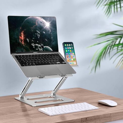 حامل كمبيوتر محمول xuenair مع حامل هاتف، [19 بوصة طويل القامة مريح] ارتفاع قابل للتعديل، حامل كمبيوتر محمول للمكتب مقاس 17 بوصة، حامل كمبيوتر محمول من الألومنيوم قابل للطي لجهاز MacBook Chromebook-أسود in Kuwait