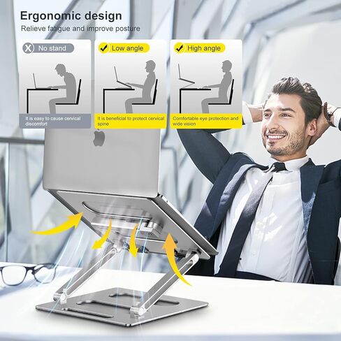 حامل كمبيوتر محمول xuenair مع حامل هاتف، [19 بوصة طويل القامة مريح] ارتفاع قابل للتعديل، حامل كمبيوتر محمول للمكتب مقاس 17 بوصة، حامل كمبيوتر محمول من الألومنيوم قابل للطي لجهاز MacBook Chromebook-أسود in Kuwait