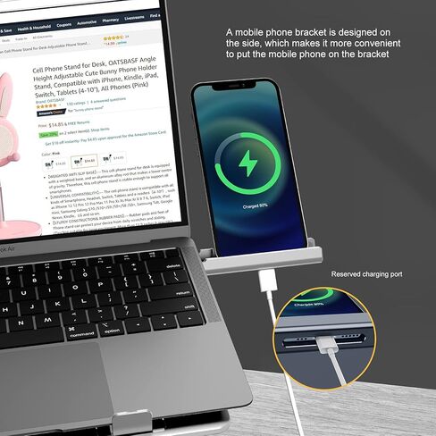 حامل كمبيوتر محمول xuenair مع حامل هاتف، [19 بوصة طويل القامة مريح] ارتفاع قابل للتعديل، حامل كمبيوتر محمول للمكتب مقاس 17 بوصة، حامل كمبيوتر محمول من الألومنيوم قابل للطي لجهاز MacBook Chromebook-أسود in Kuwait