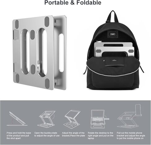 حامل كمبيوتر محمول xuenair مع حامل هاتف، [19 بوصة طويل القامة مريح] ارتفاع قابل للتعديل، حامل كمبيوتر محمول للمكتب مقاس 17 بوصة، حامل كمبيوتر محمول من الألومنيوم قابل للطي لجهاز MacBook Chromebook-أسود in Kuwait