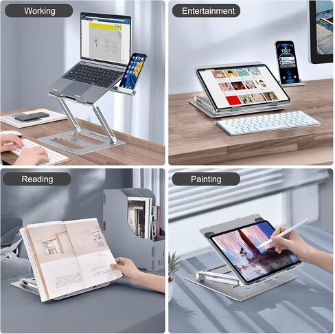 حامل كمبيوتر محمول xuenair مع حامل هاتف، [19 بوصة طويل القامة مريح] ارتفاع قابل للتعديل، حامل كمبيوتر محمول للمكتب مقاس 17 بوصة، حامل كمبيوتر محمول من الألومنيوم قابل للطي لجهاز MacBook Chromebook-أسود in Kuwait