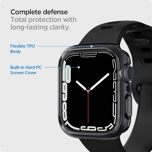 Spigen Ultra Hybrid Designed for Apple Watch Case with Full Coverage Screen Protector for Apple Watch Series 9/8/7 45mm - Crystal Clear in Kuwait