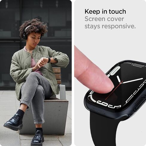 Spigen Ultra Hybrid Designed for Apple Watch Case with Full Coverage Screen Protector for Apple Watch Series 9/8/7 45mm - Crystal Clear in Kuwait
