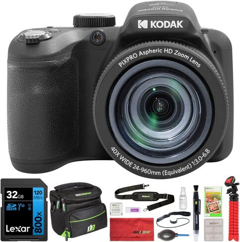 كوداك كاميرا رقمية استرو زووم AZ405BK بيكسبرو 20MP تكبير بصري 40X 24 ملم حزمة مع بطاقة ذاكرة 32GB UHS-I SDHC وشنطة كاميرا ديكو جير، منفاخ عدسة، قلم عدسة، حامل ثلاثي القوائم 12 انش والمزيد in Kuwait
