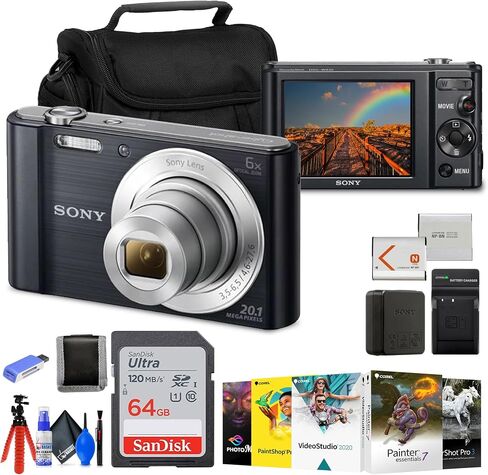 Sony Cyber-Shot DSC-W810 Digital Camera (Black) (DSC-W810/B) + NP-BN1 Battery + 64GB Card + Corel Photo Software + Case + Charger + Card Reader + Flex Tripod + Cleaning Kit + Memory Wallet (Renewed) in Saudi Arabia