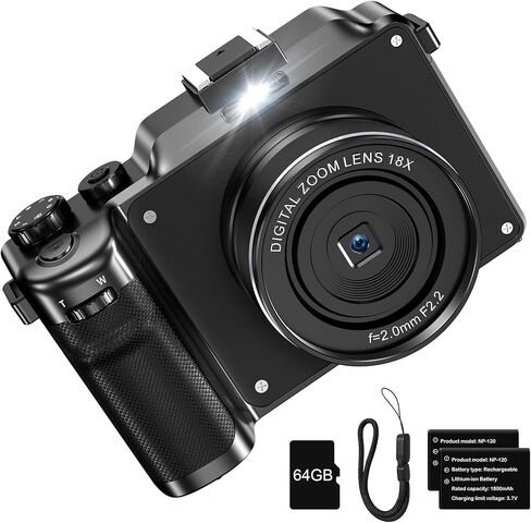 كاميرا رقمية KOMERY 4K للتصوير الفوتوغرافي، وكاميرا تسجيل فيديو بدقة 48 ميجابكسل لليوتيوب، وكاميرا متعددة الترشيح والتقاط الصور، وكاميرا سفر WiFi مع تركيز تلقائي، وتكبير 18X، وبطاقات TF 64 جيجا، وبطاريتين للمبتدئين - أسود in Kuwait