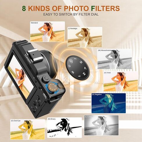 كاميرا رقمية KOMERY 4K للتصوير الفوتوغرافي، وكاميرا تسجيل فيديو بدقة 48 ميجابكسل لليوتيوب، وكاميرا متعددة الترشيح والتقاط الصور، وكاميرا سفر WiFi مع تركيز تلقائي، وتكبير 18X، وبطاقات TF 64 جيجا، وبطاريتين للمبتدئين - أسود in Kuwait