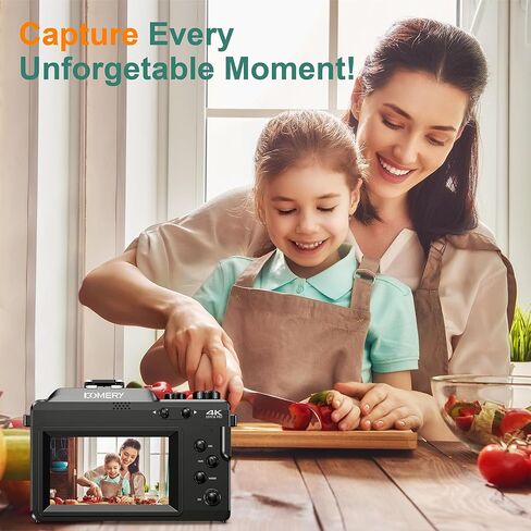 كاميرا رقمية KOMERY 4K للتصوير الفوتوغرافي، وكاميرا تسجيل فيديو بدقة 48 ميجابكسل لليوتيوب، وكاميرا متعددة الترشيح والتقاط الصور، وكاميرا سفر WiFi مع تركيز تلقائي، وتكبير 18X، وبطاقات TF 64 جيجا، وبطاريتين للمبتدئين - أسود in Kuwait