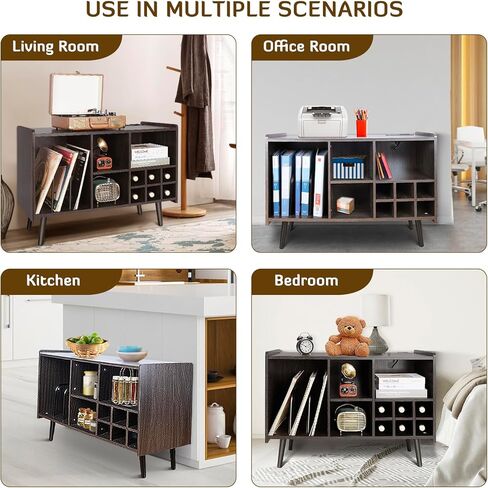 Vinyl Record Player Stand, Large Wooden Record Storage Holder Table up to 200 Albums, Metal Vinyl Record Organizer Stand in Kuwait