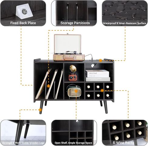 Vinyl Record Player Stand, Large Wooden Record Storage Holder Table up to 200 Albums, Metal Vinyl Record Organizer Stand in Kuwait