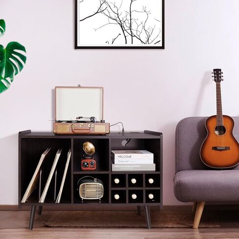 Vinyl Record Player Stand, Large Wooden Record Storage Holder Table up to 200 Albums, Metal Vinyl Record Organizer Stand in Kuwait