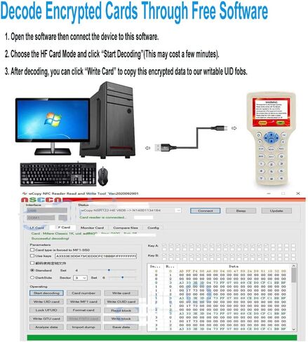 قارئ وكاتب/ناسخ بتقنية تحديد الهوية بموجات الراديو بتردد 125KHz 13.56MHz و10 ترددات من هيرناس، ناسخة بطاقة هوية ممتازة IC HID، قارئ ان اف سي، استنساخ بطاقات مفاتيح فوب، فك تشفير UID مع واجهة USB in Kuwait