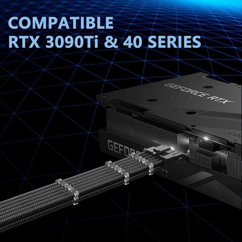 SYBECHATF RTX 4090 4080 4070TI 16Pin(12+4) to 4x8Pin PCI-E 5.0 Sleeved Extension Cable,12Pin to 4x8Pin Compatible 4090 4080 4070TI Series and RTX3090ti,14inch with Cable Combs (16AWG/Black) in Kuwait