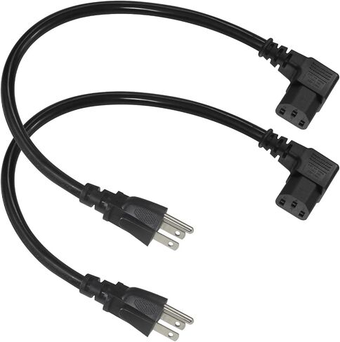 [2PACK] 2FT 90 Degree Computer Monitor Power Cord - NEMA 5-15P to Right Angle C13 Cord, 13A 125V, 16AWG, Black Replacement Angled Printer/TV 3 Prong AC Power Cord, PC Power Supply Cable in Saudi Arabia