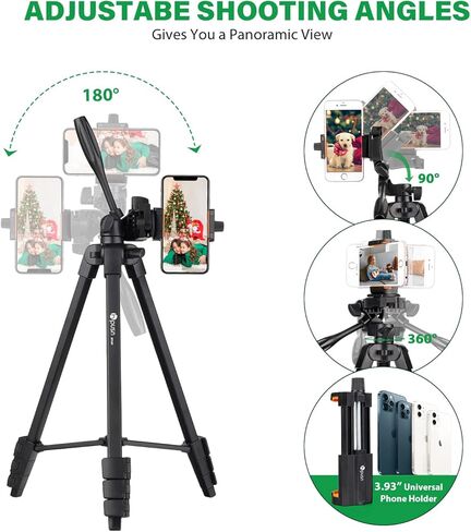 حامل ثلاثي للهاتف HPUSN مقاس 55 بوصة قابل للتمديد وخفيف الوزن من الألومنيوم حامل ثلاثي القوائم للهاتف الخلوي، جهاز تحكم عن بعد لاسلكي، حامل ثلاثي محمول للسفر للتصوير الفوتوغرافي وتسجيل الفيديو ومدونات الفيديو in Kuwait