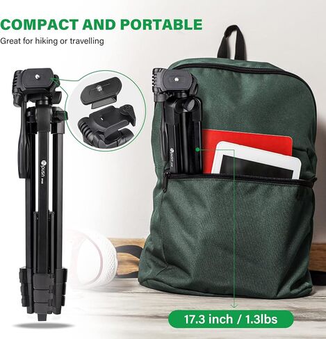 حامل ثلاثي للهاتف HPUSN مقاس 55 بوصة قابل للتمديد وخفيف الوزن من الألومنيوم حامل ثلاثي القوائم للهاتف الخلوي، جهاز تحكم عن بعد لاسلكي، حامل ثلاثي محمول للسفر للتصوير الفوتوغرافي وتسجيل الفيديو ومدونات الفيديو in Kuwait