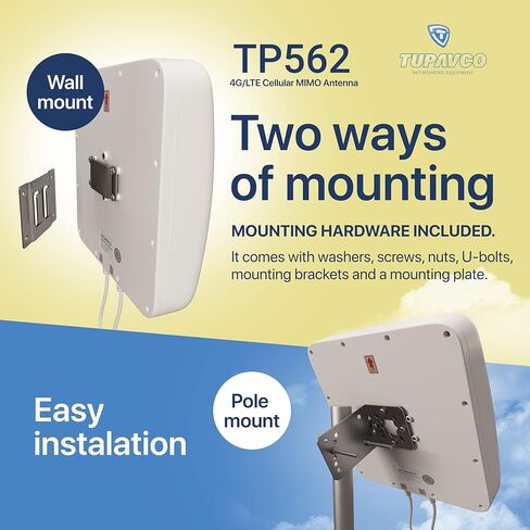 هوائي MIMO الخلوي 4G/LTE - 9dBi X-POL (±45°) إشارة متعددة الاتجاهات مستقطبة متقاطعة في هوائي واحد (نقطة اتصال خلية عالية الكسب) كابل ذكر RP-SMA بطول 6 أقدام مع محول TS-9 -Tupavco TP562 in Kuwait