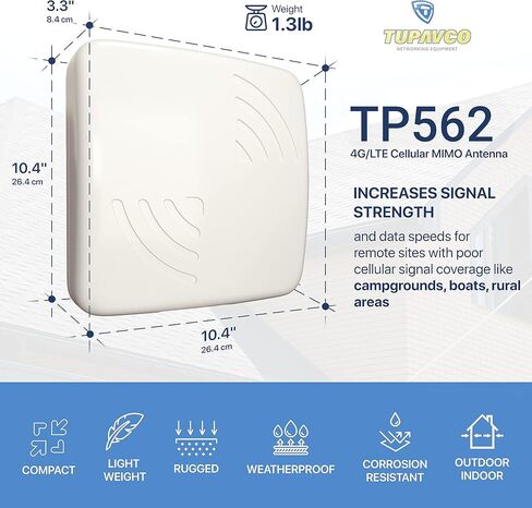 هوائي MIMO الخلوي 4G/LTE - 9dBi X-POL (±45°) إشارة متعددة الاتجاهات مستقطبة متقاطعة في هوائي واحد (نقطة اتصال خلية عالية الكسب) كابل ذكر RP-SMA بطول 6 أقدام مع محول TS-9 -Tupavco TP562 in Kuwait