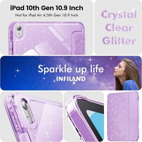 INFILAND Glitter Case for iPad A16 11th/10th Generation 11/10.9 Inch | 2025/2022 Sparkly Clear Cute Protective Cover Back with Pencil Holder For Kids Girls Rose Pink in Kuwait
