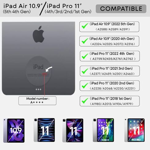 حافظة لوحة مفاتيح edaiser iPad Air الجيل الخامس 4th 10.9 بوصة وiPad Pro 11 4th 3rd 2nd Gen 2022 غطاء لوحة مفاتيح دوارة Smart Touch Folio مع لوحة تتبع بلوتوث حامل قلم رصاص بإضاءة خلفية، رمادي معدني in Kuwait