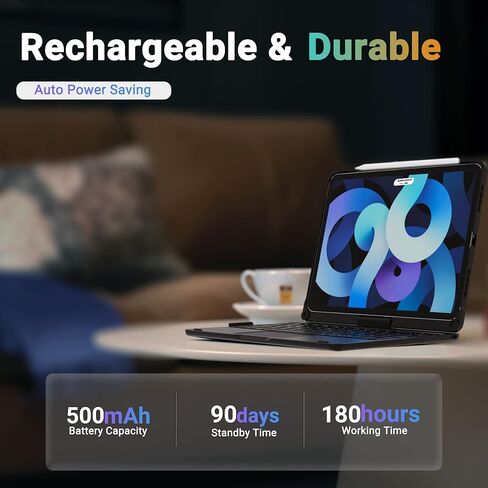 حافظة لوحة مفاتيح edaiser iPad Air الجيل الخامس 4th 10.9 بوصة وiPad Pro 11 4th 3rd 2nd Gen 2022 غطاء لوحة مفاتيح دوارة Smart Touch Folio مع لوحة تتبع بلوتوث حامل قلم رصاص بإضاءة خلفية، رمادي معدني in Kuwait