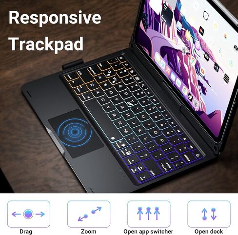 حافظة لوحة مفاتيح edaiser iPad Air الجيل الخامس 4th 10.9 بوصة وiPad Pro 11 4th 3rd 2nd Gen 2022 غطاء لوحة مفاتيح دوارة Smart Touch Folio مع لوحة تتبع بلوتوث حامل قلم رصاص بإضاءة خلفية، رمادي معدني in Kuwait