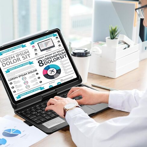 حافظة لوحة مفاتيح edaiser iPad Air الجيل الخامس 4th 10.9 بوصة وiPad Pro 11 4th 3rd 2nd Gen 2022 غطاء لوحة مفاتيح دوارة Smart Touch Folio مع لوحة تتبع بلوتوث حامل قلم رصاص بإضاءة خلفية، رمادي معدني in Kuwait