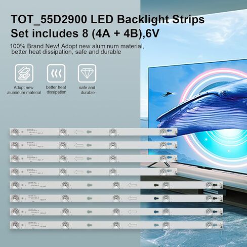 شرائط اضاءة خلفية LED (8 قطع) لـ TCL TOT_55D2900 55D2900 A/B JL.D55051330-004ES-M 55S401 55S403 55S405T 55S405LAAA 4C-LB5504-YH 4C-LB5504-YH 4C-LB5500 5-YH 5 5S401LDAA 55S401TAAA 55S403TFAA 55S405TBBA in Kuwait