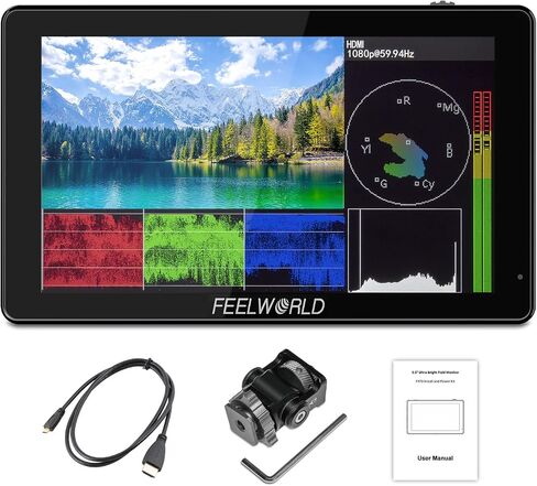 FEELWORLD 1600Nit 4k Ultra Bright Camera Video Monitor 5.5 Inch HDMI Touch Screen DSLR Field Monitor 1920x1200 IPS F970 External Power and Install Kit in Saudi Arabia