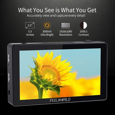 FEELWORLD 1600Nit 4k Ultra Bright Camera Video Monitor 5.5 Inch HDMI Touch Screen DSLR Field Monitor 1920x1200 IPS F970 External Power and Install Kit in Saudi Arabia