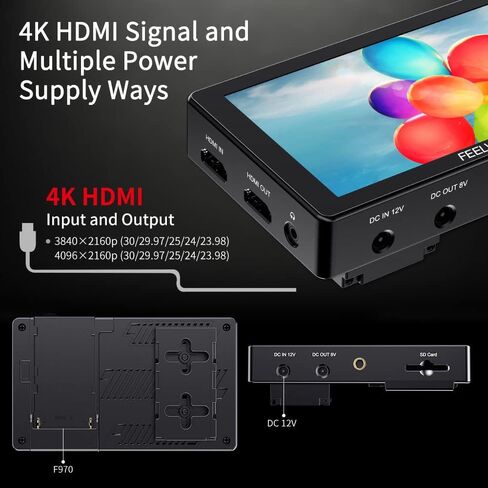 FEELWORLD 1600Nit 4k Ultra Bright Camera Video Monitor 5.5 Inch HDMI Touch Screen DSLR Field Monitor 1920x1200 IPS F970 External Power and Install Kit in Saudi Arabia