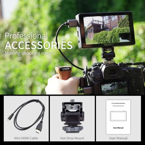FEELWORLD 1600Nit 4k Ultra Bright Camera Video Monitor 5.5 Inch HDMI Touch Screen DSLR Field Monitor 1920x1200 IPS F970 External Power and Install Kit in Saudi Arabia