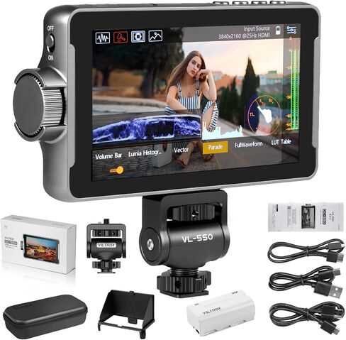 VILTROX DC-550 Pro Touch Screen DSLR Camera Field Monitor 4K HDMI, 5.5 Inch 1200 Nits Video Camera Monitor with Battery/Sunshade Hood, 3DLUT, Focus Peaking, Waveform, False Colors in Saudi Arabia