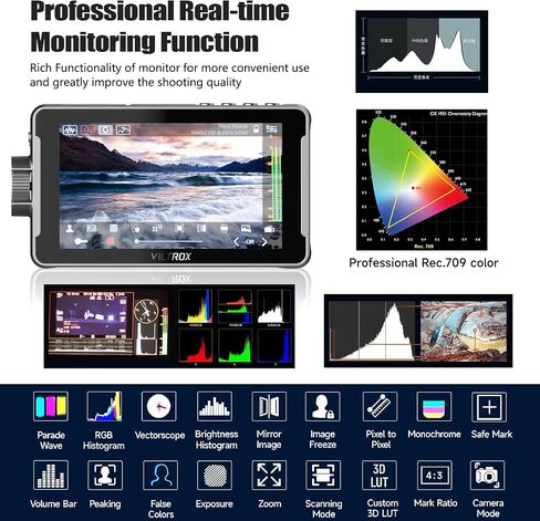 VILTROX DC-550 Pro Touch Screen DSLR Camera Field Monitor 4K HDMI, 5.5 Inch 1200 Nits Video Camera Monitor with Battery/Sunshade Hood, 3DLUT, Focus Peaking, Waveform, False Colors in Saudi Arabia