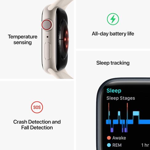 Apple Watch Series 8 (نظام تحديد المواقع + شبكة خلوية، 45 ملم) هيكل من الفولاذ المقاوم للصدأ بلون جرافيت مع حزام رياضي منتصف الليل، M/L (تم تجديد Premium) in Kuwait