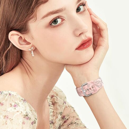 SuperNaNa Floral Design 3 Pack Samsung Galaxy Watch Bands for Women, Elegant Butterfly and Wildflower Engravings, 20mm Width, Quick Release, Soft Silicone in Kuwait
