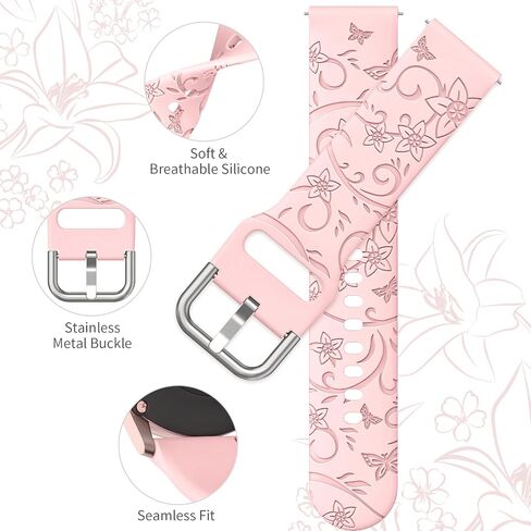 SuperNaNa Floral Design 3 Pack Samsung Galaxy Watch Bands for Women, Elegant Butterfly and Wildflower Engravings, 20mm Width, Quick Release, Soft Silicone in Kuwait