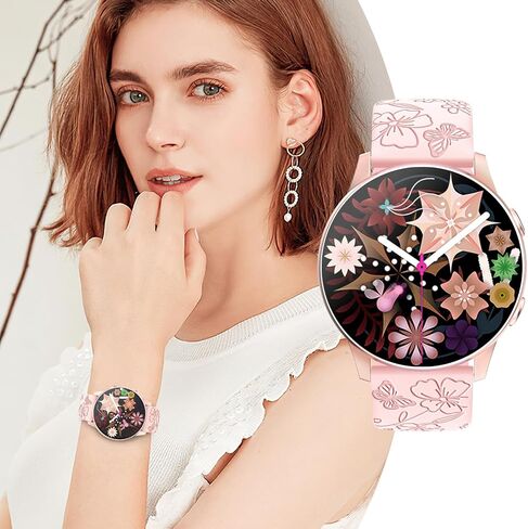 SuperNaNa Floral Design 3 Pack Samsung Galaxy Watch Bands for Women, Elegant Butterfly and Wildflower Engravings, 20mm Width, Quick Release, Soft Silicone in Kuwait