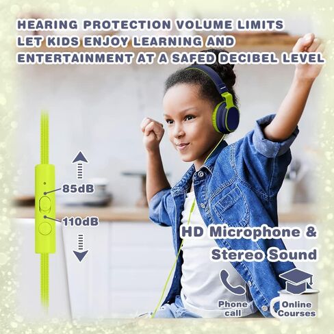 Wired Kids Headphones for School with Cord Mic,Safe Volume Limit 85/94dB | Adjustable Headband Foldable Over-Ear Lightweight for Toddler Girls Boys Travel/Tablet/iPad,HD Stereo Sound,3.5mm,Pink in Kuwait