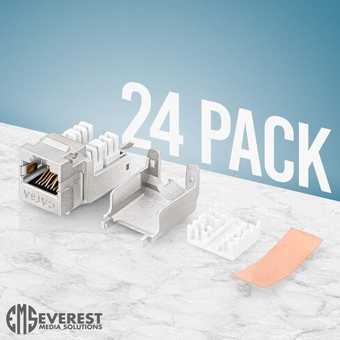 Everest Media Solutions RJ45 Shielded Keystone Jack - 24-Pack - Slim Profile, 90 Degrees, F/STP Female Connector - Tested for CAT5e, CAT6, CAT6A, CAT7 - up to 10GB Speed in Kuwait