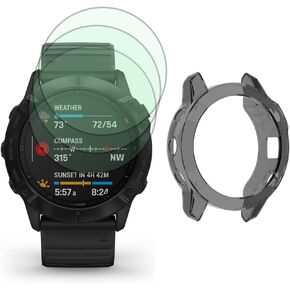 SHUAXI Watch Screen Protector (3+1Pack) Compatible for Garmin Fenix 6 pro/Fenix 6,Tempered Glass Film Anti-Scratch High Definition Full Coverage and Soft TPU Protective Case in Saudi Arabia