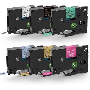 شريط صانع الملصقات تي زد بي تاتش مقاس 12 ملم 0.47 انش متوافق مع صانع الملصقات براذر بي تاتش PTD210 PTD200 PTH110 PTD400 PTD600 (ابيض/ذهبي/ازرق فاتح/تركواز/اسود/زهري بيري)، 6 قطع in Kuwait