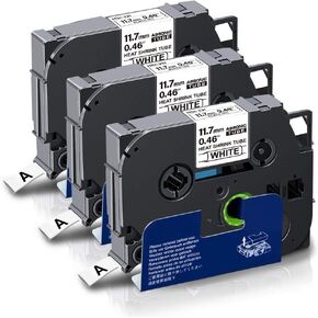 Absonic 3 عبوات متوافقة مع شريط ملصقات أنبوب الانكماش الحراري لـ Brother Hse231 Hse-231 Hs231 Hs-231 11.7 مم أسود على أبيض شريط ملصقات Hse لـ P Touch PT-D220 PT-D210 PT-E300 PT-E500 PT-E550W